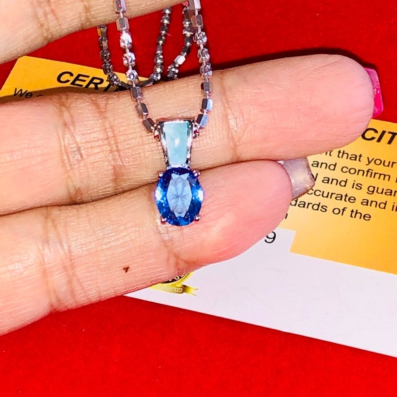 Natural Larimer opal and Tanzanite pendant, 10k white gold vermeil beautiful WOW - Picture 7 of 7